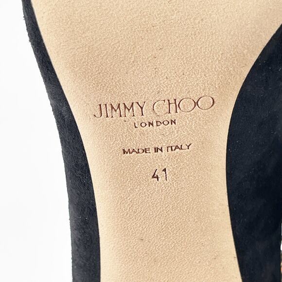 NWB Jimmy Choo Lux 100 Black Suede Gold Crystal Ankle Strap Vamp Bootie IT 41 - Picture 11 of 14